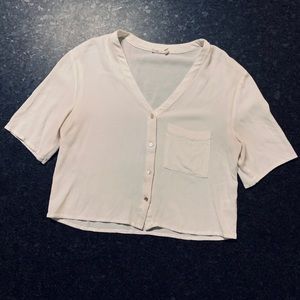 white button-up crop top w/ pocket